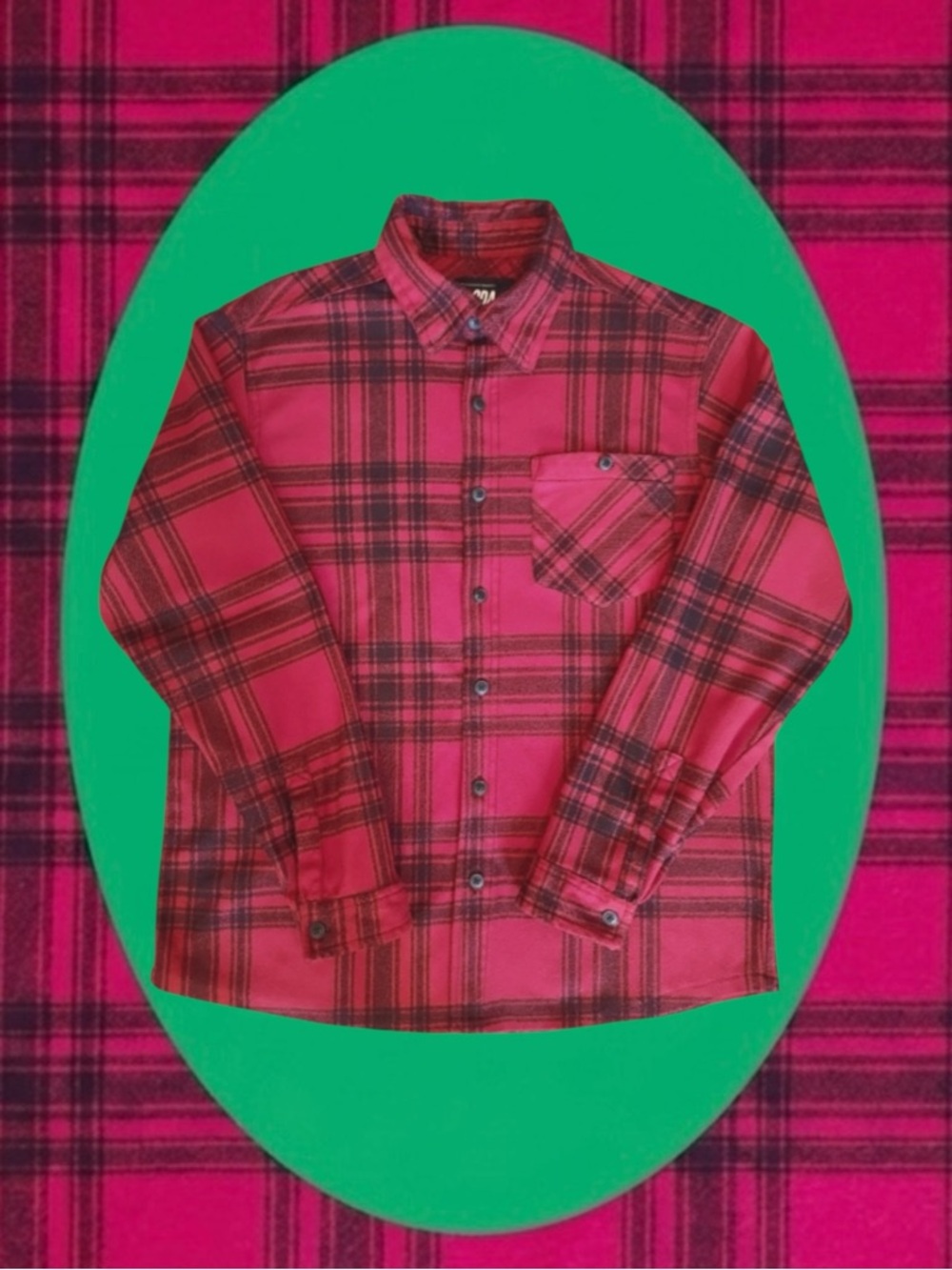 ODA Grunge Cabincore Red Black Plaid Button Down Long Sleeve Flannel Shirt M
